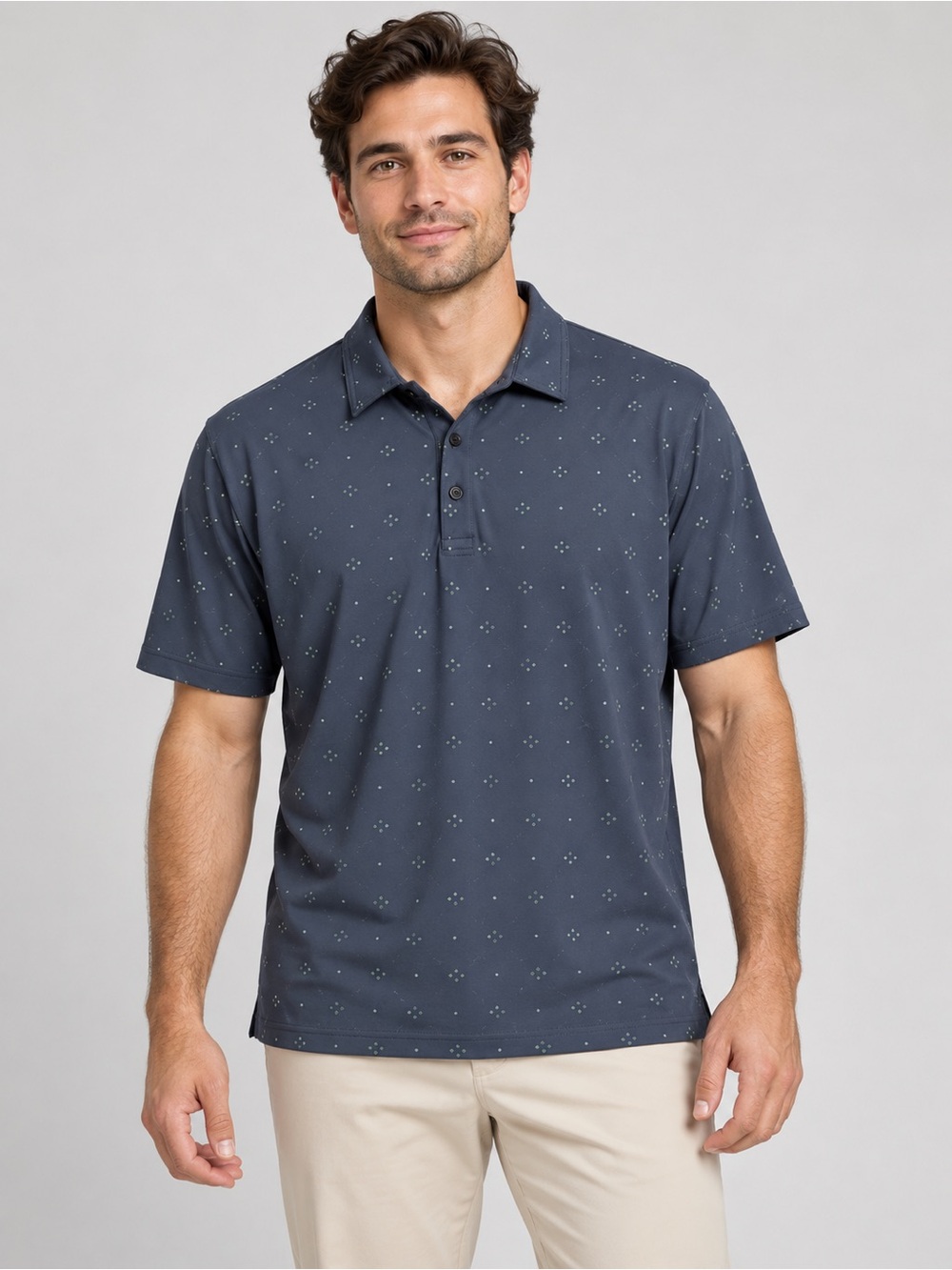Travis Mathew Navy Dot Print Short Sleeve Golf Polo Men’s XL
